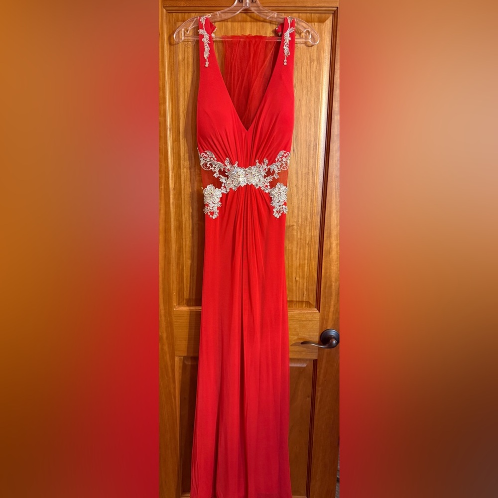 Black Label Red Prom Dress with Silver Accents